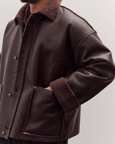 Faux Leather Shearling Jacket, Chestnut Brown