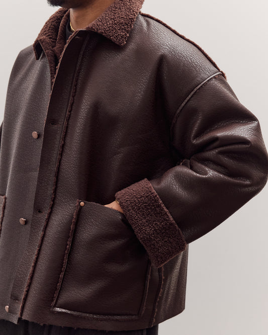 Faux Leather Shearling Jacket, Chestnut Brown