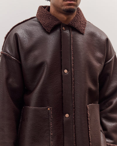 Faux Leather Shearling Jacket, Chestnut Brown