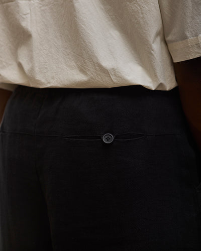 7115 Unisex Linen Pleated Trousers, Black