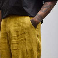 7115 Unisex Linen Pleated Trousers, Mustard