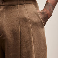 7115 Unisex Wool Pleated Trouser, Umber