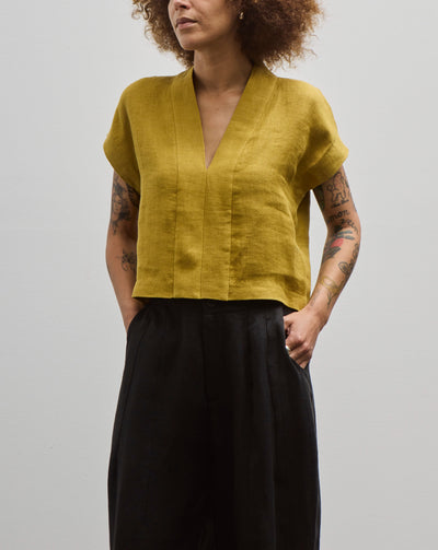 7115 V-Neck Panel Top, Mustard