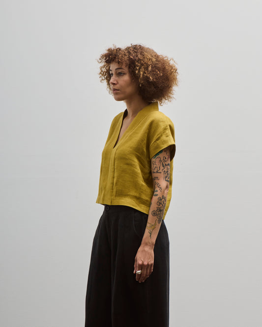 7115 V-Neck Panel Top, Mustard