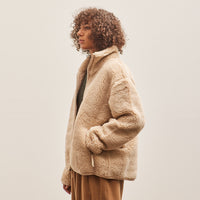 7115 Zip Up Turtleneck Curly Jacket, Beige