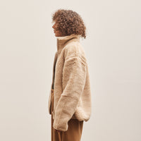 7115 Zip Up Turtleneck Curly Jacket, Beige