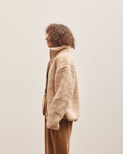 7115 Zip Up Turtleneck Curly Jacket, Beige