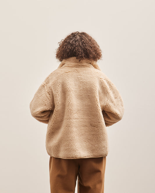 7115 Zip Up Turtleneck Curly Jacket, Beige