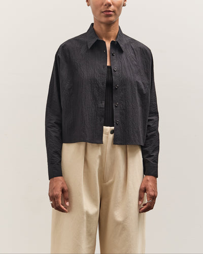7115 by Szeki 3/4 Cropped Shirt Jacket, Textured Black