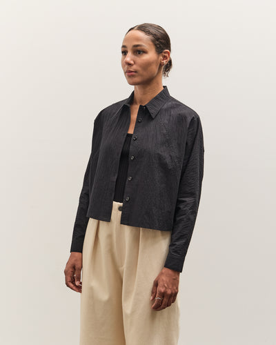 7115 by Szeki 3/4 Cropped Shirt Jacket, Textured Black