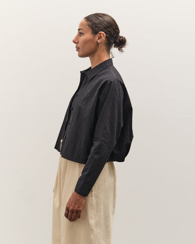 7115 by Szeki 3/4 Cropped Shirt Jacket, Textured Black