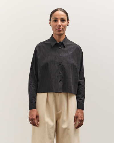 7115 by Szeki 3/4 Cropped Shirt Jacket, Textured Black