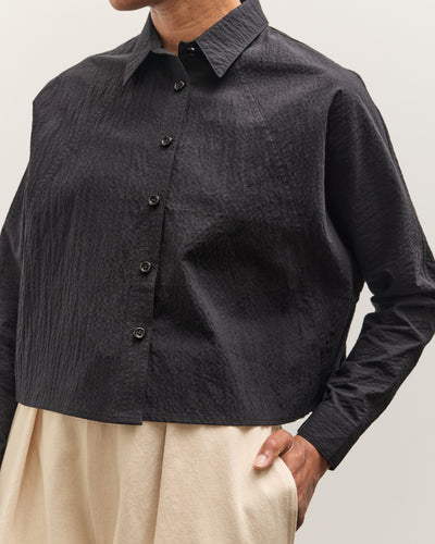 7115 by Szeki 3/4 Cropped Shirt Jacket, Textured Black