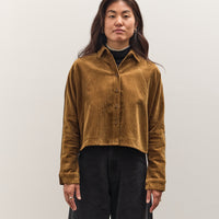 7115 by Szeki Corduroy 3/4 Cropped Shirt Jacket, Sepia Brown