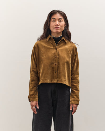 7115 by Szeki Corduroy 3/4 Cropped Shirt Jacket, Sepia Brown
