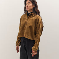 7115 by Szeki Corduroy 3/4 Cropped Shirt Jacket, Sepia Brown