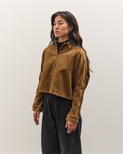 7115 by Szeki Corduroy 3/4 Cropped Shirt Jacket, Sepia Brown