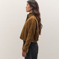 7115 by Szeki Corduroy 3/4 Cropped Shirt Jacket, Sepia Brown