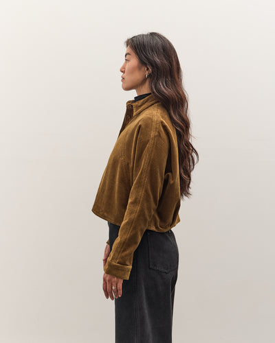 7115 by Szeki Corduroy 3/4 Cropped Shirt Jacket, Sepia Brown