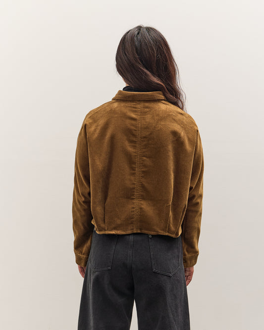 7115 by Szeki Corduroy 3/4 Cropped Shirt Jacket, Sepia Brown