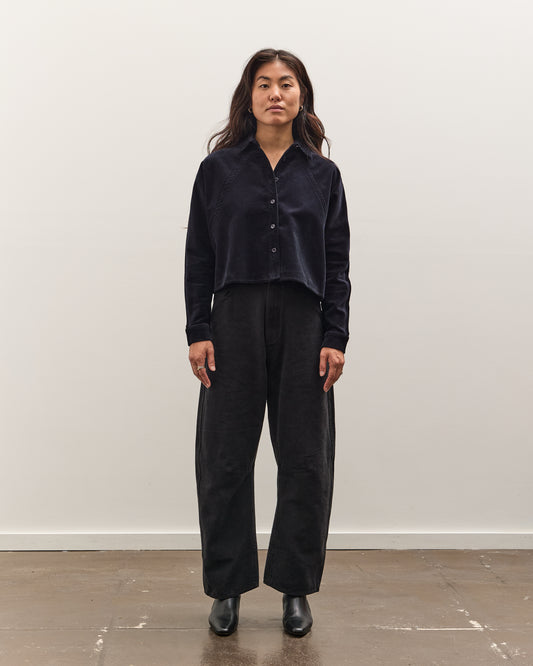 7115 by Szeki Corduroy 3/4 Cropped Shirt Jacket, Black