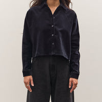 7115 by Szeki Corduroy 3/4 Cropped Shirt Jacket, Black