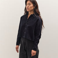 7115 by Szeki Corduroy 3/4 Cropped Shirt Jacket, Black