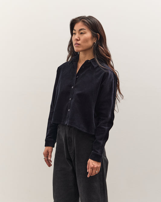 7115 by Szeki Corduroy 3/4 Cropped Shirt Jacket, Black