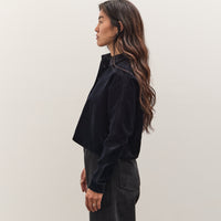 7115 by Szeki Corduroy 3/4 Cropped Shirt Jacket, Black