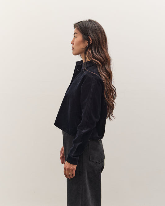 7115 by Szeki Corduroy 3/4 Cropped Shirt Jacket, Black