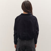7115 by Szeki Corduroy 3/4 Cropped Shirt Jacket, Black