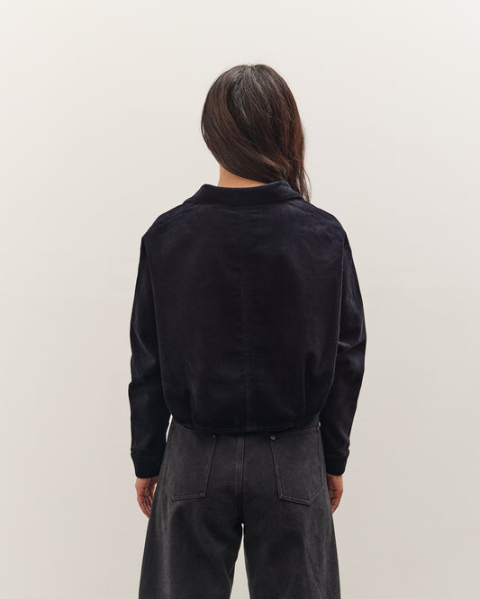 7115 by Szeki Corduroy 3/4 Cropped Shirt Jacket, Black