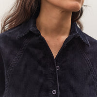 7115 by Szeki Corduroy 3/4 Cropped Shirt Jacket, Black