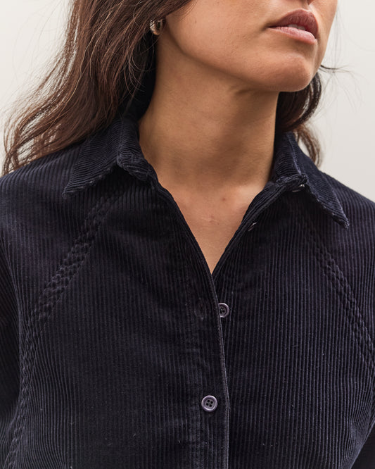 7115 by Szeki Corduroy 3/4 Cropped Shirt Jacket, Black