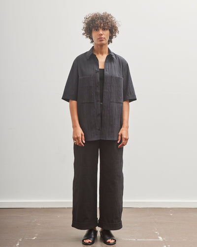 7115 by Szeki Double Pocket Shirt, Textured Black