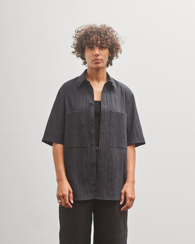 7115 by Szeki Double Pocket Shirt, Textured Black
