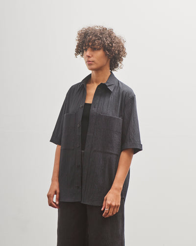7115 by Szeki Double Pocket Shirt, Textured Black