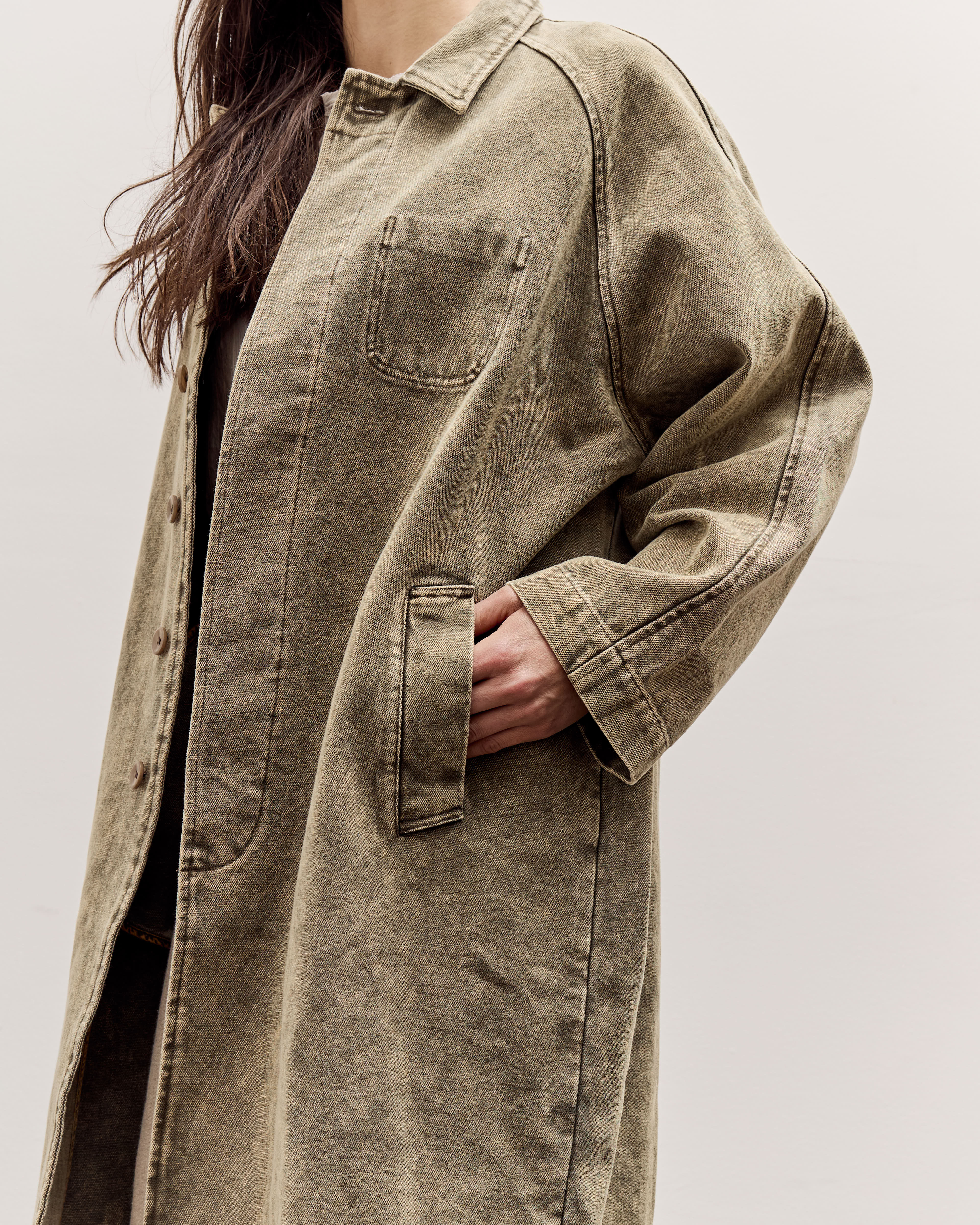 Fall Duster, Spotted Washed Olive – Glasswing