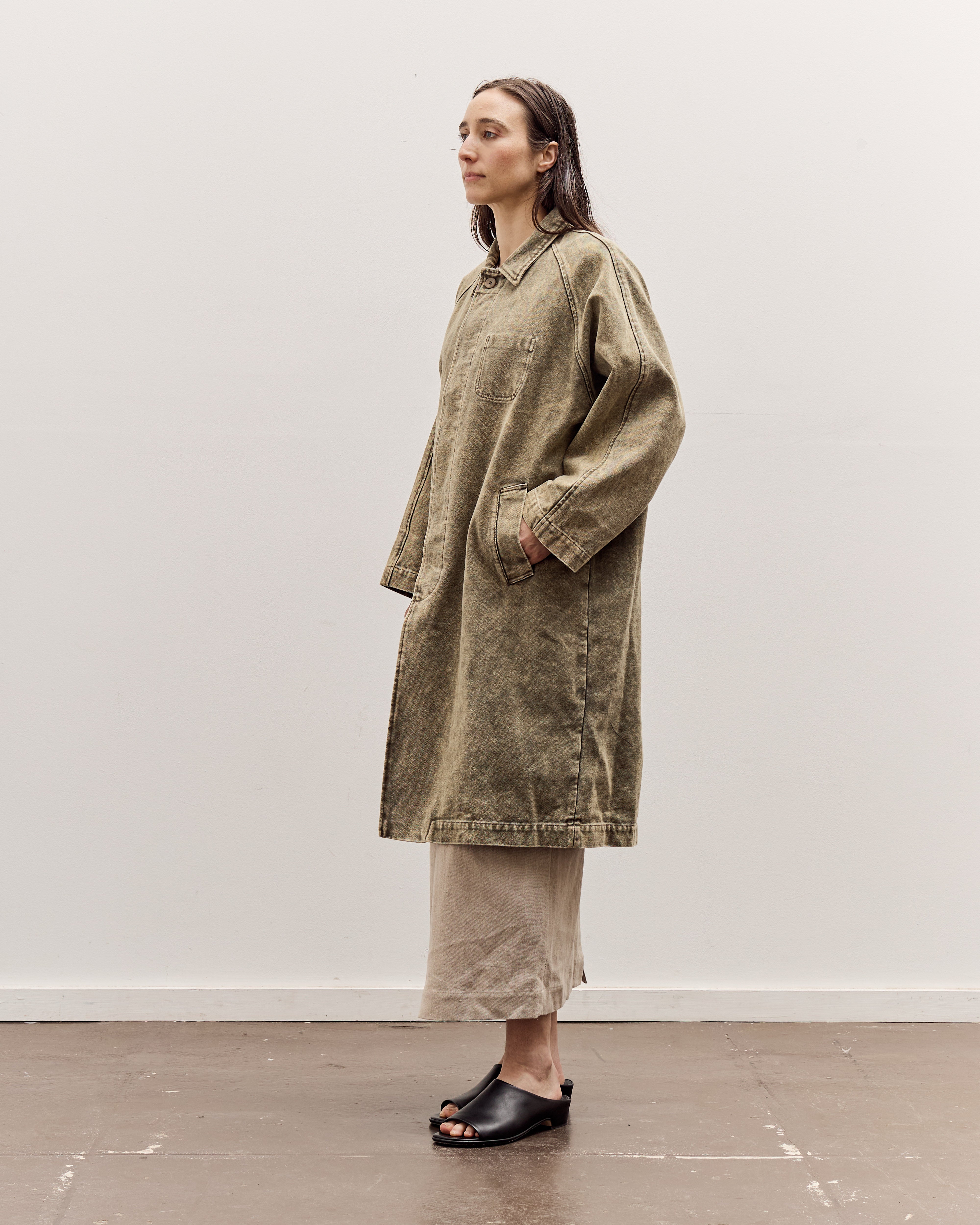 7115 by Szeki Fall Duster, Spotted Washed Olive – Glasswing