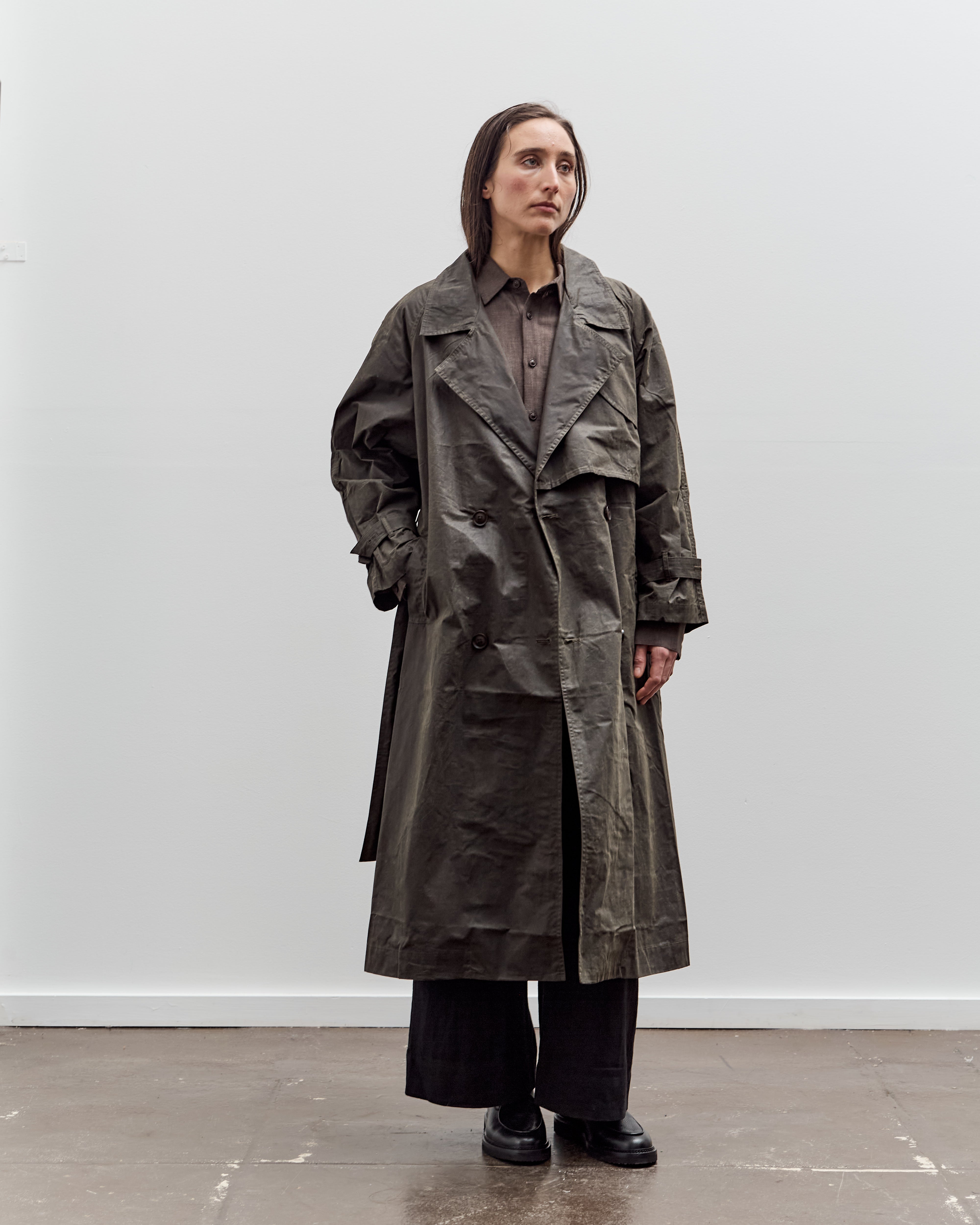 【希少】 clain super long trench coat 7115 by Szeki Long Rain Trench, Waxed Edition, Deep Olive – Glasswing