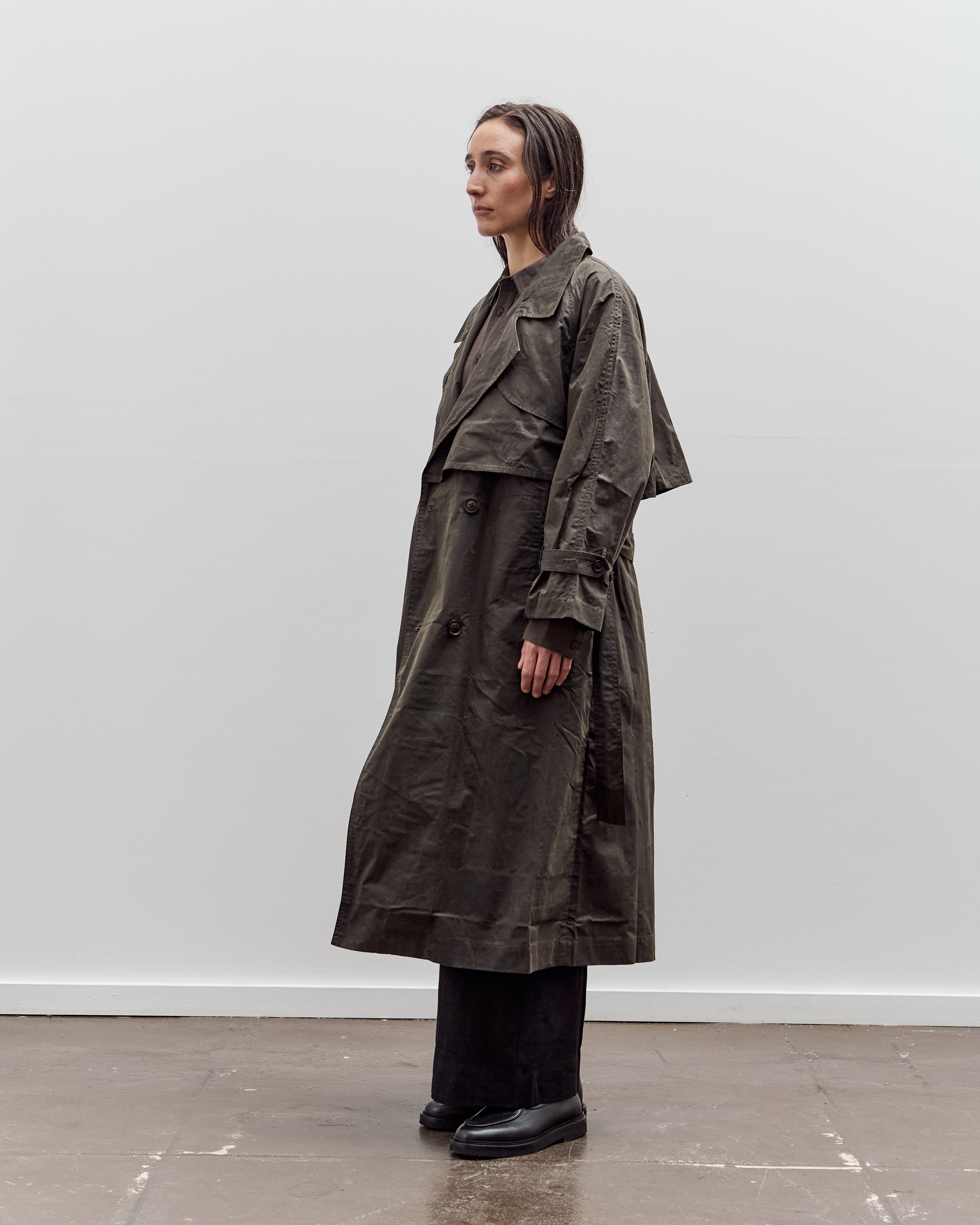 7115 by Szeki Long Rain Trench, Waxed Edition, Deep Olive – Glasswing