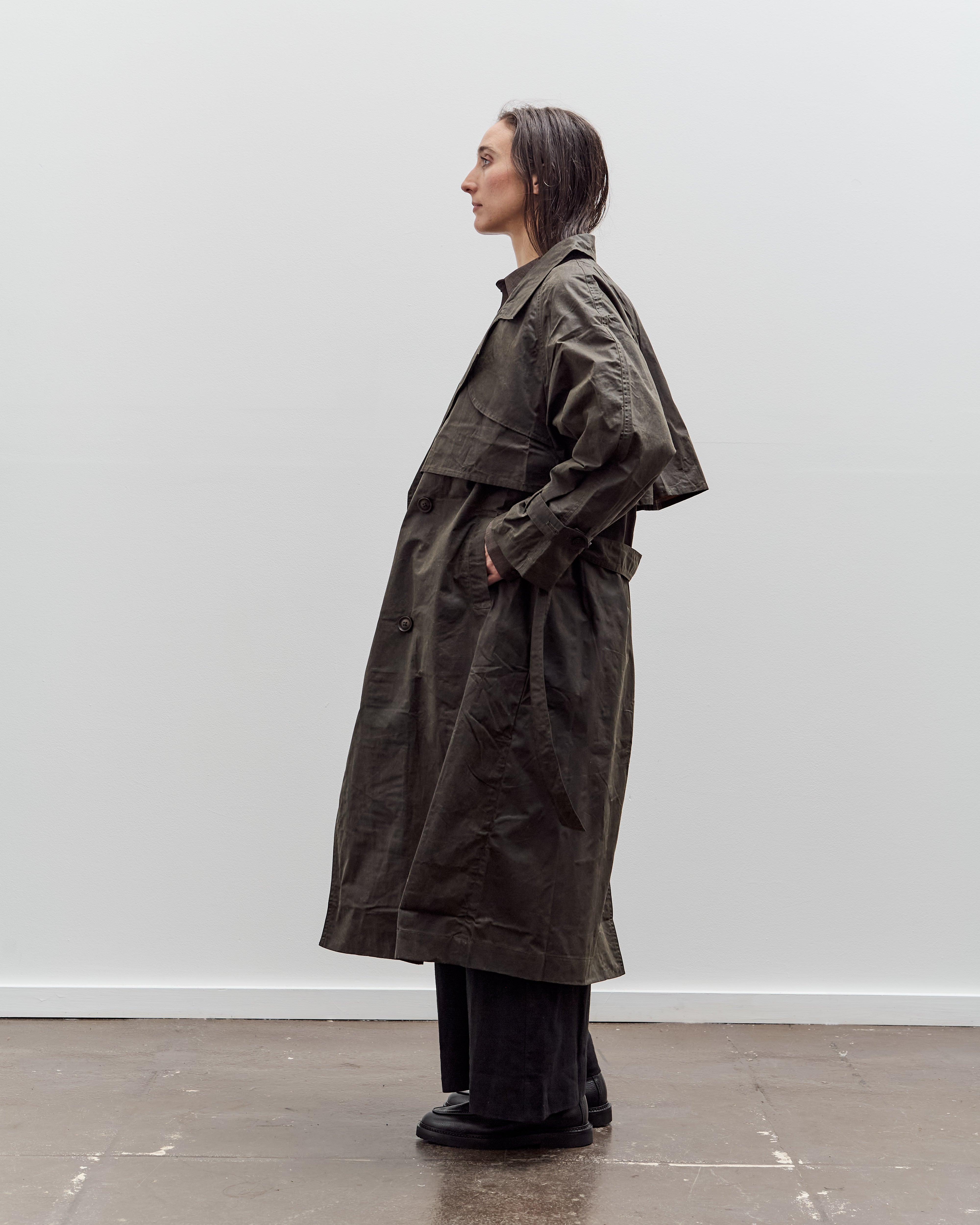 7115 by Szeki Long Rain Trench, Waxed Edition, Deep Olive – Glasswing