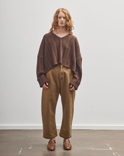 7115 by Szeki Oversized Ribbed V-Neck, Brown