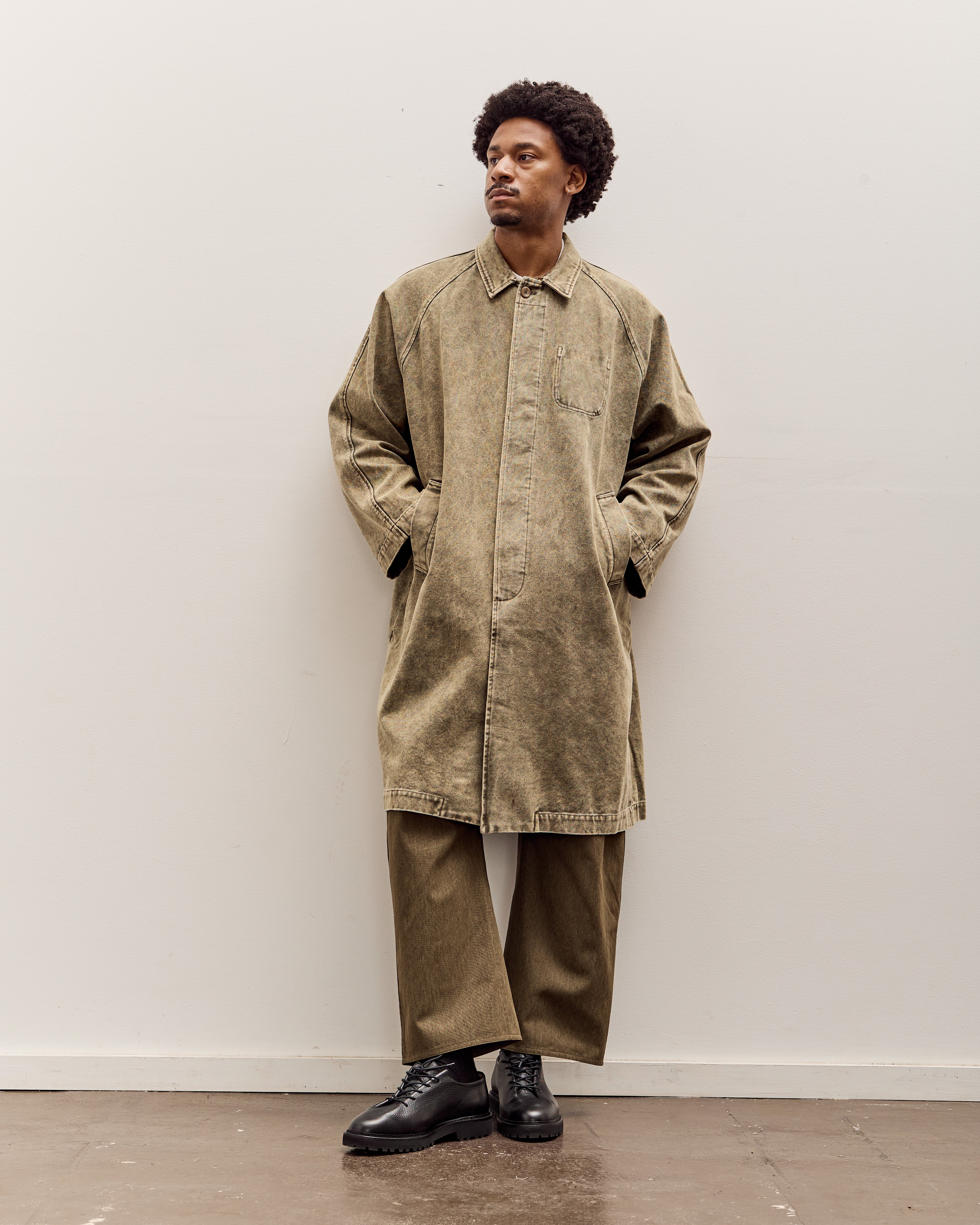 7115 by Szeki Fall Duster Unisex, Spotted Washed Olive – Glasswing