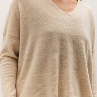 7115 by Szeki V-Neck Sweater, Sand Beige