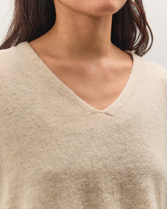 7115 by Szeki V-Neck Sweater, Sand Beige