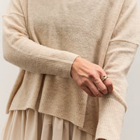 7115 by Szeki V-Neck Sweater, Sand Beige