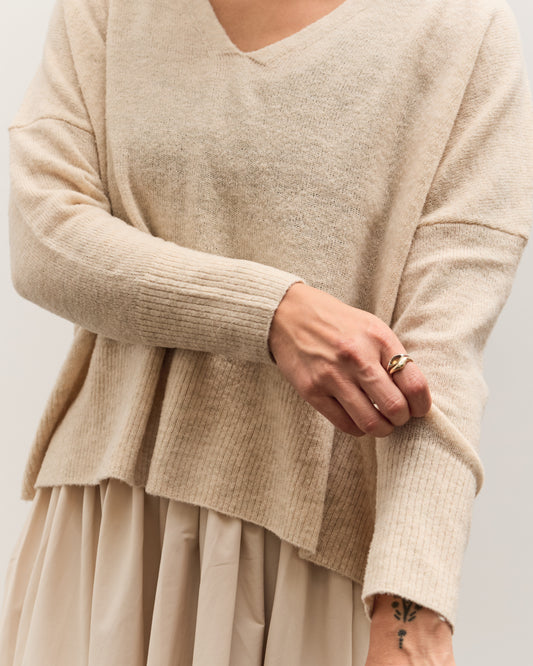 7115 by Szeki V-Neck Sweater, Sand Beige