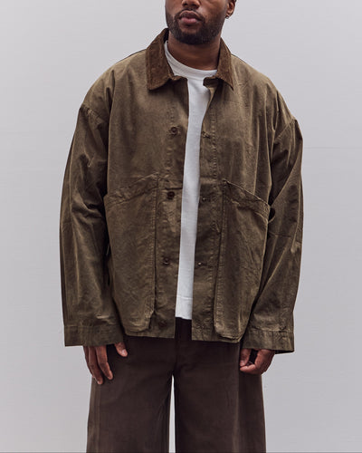 7115 by Szeki Waxed Panel Pockets Shirt Jacket Unisex, Olive Brown