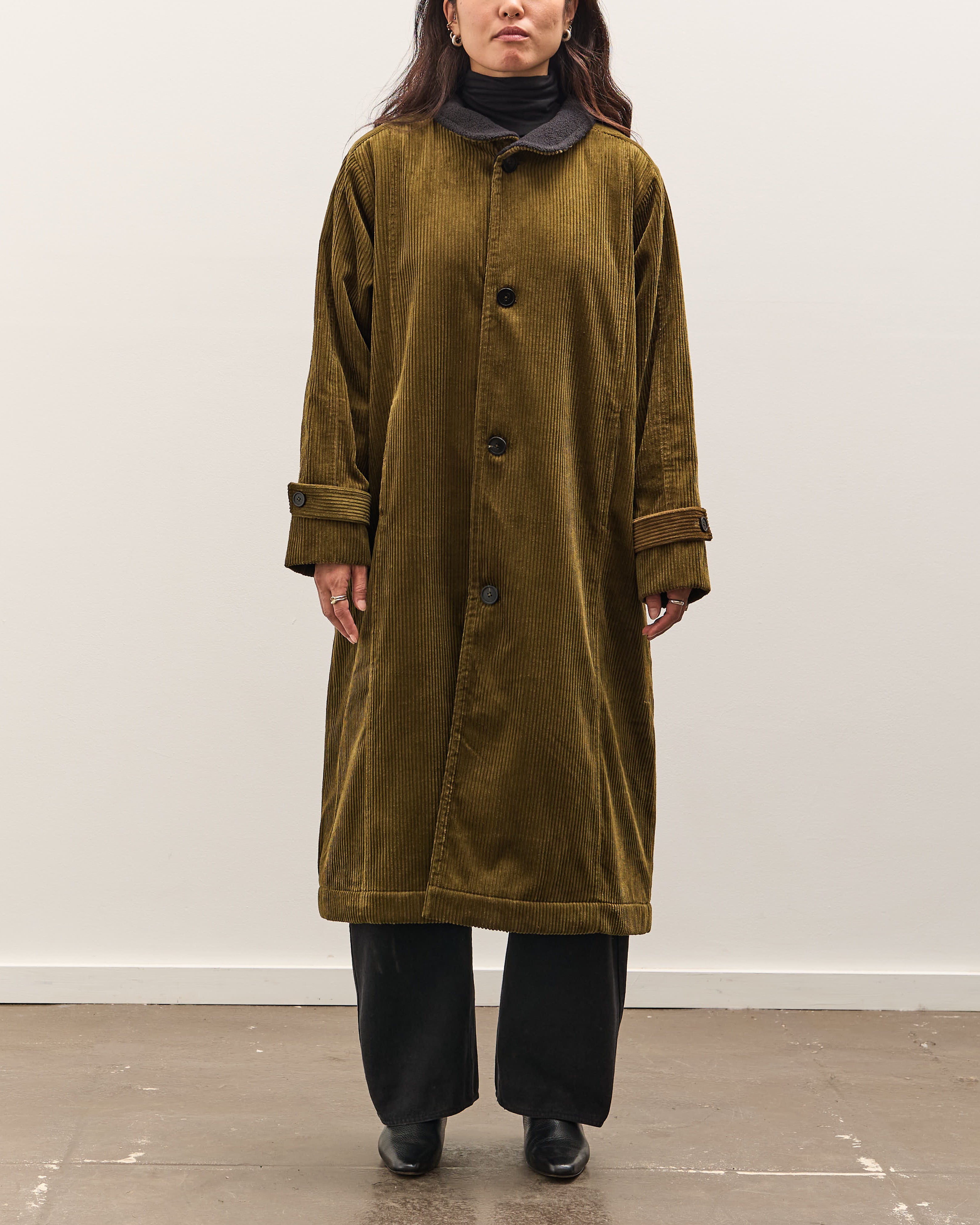 7115 by Szeki Padded Corduroy Fleece Coat, Deep Olive – Glasswing